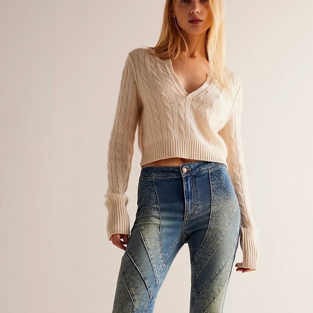 We The Free Mermaid Mid Rise Flare Statement Jean Sz 25 Low Tide Wash Boho Indie